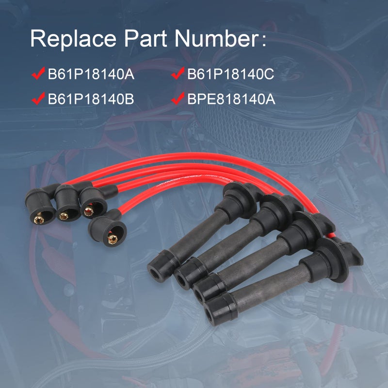 JDMSPEED New Red Ignition Spark Plug Wires Set Replacement for Mazda Miata MX-5 1.6L 1.8L Engines 1990-2000 10.2mm Replaces B61P18140A, B61P18140B, B61P18140C, BPE818140A - Image 4
